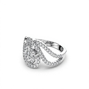 Anillo de cóctel de oro blanco de 14K con diamantes redondos compuestos de 1.60 CTW, diseño en espiral, con racimo pavé de diamantes cultivados en laboratorio, anillo llamativo para mujer - Product Image 3