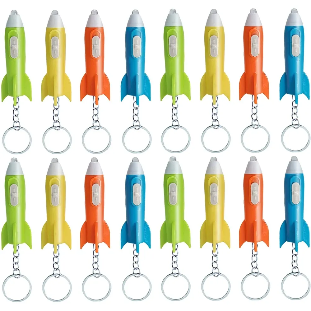 Key Chain Kids Flash Light Rocket Keychain LED Mini Flashlight Key Ring Plastic Rocket Keychain Party Favors Child