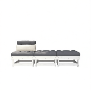 Banc de patio en bois massif blanc avec coussins, mobilier d'extérieur contemporain pour 3 personnes - Product Image 1