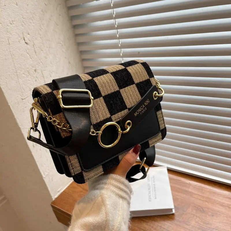  Maosanyue Handbag Simple Shoulder Bag Handbags Checkerboard  Mini Fabric Flap Crossbody Sling Bags for Women Luxury Brand Design Handbag  (Color : Brown, Size : 19 * 8.5 * 15cm) : Clothing, Shoes & Jewelry