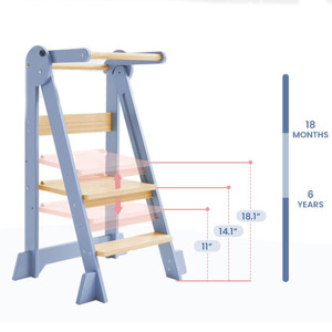 Wooden Kids Learning Tower Foldable Step <b>Stool</b> With Safety Rail For Children Montessori Kitchen Helper Chair Height Adjustable - Product Image 4
