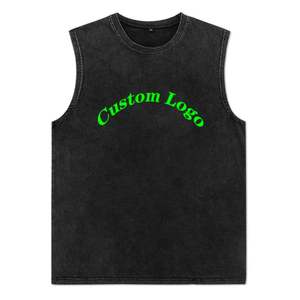 Venta al por mayor personalizado 100% algodón de alta calidad en blanco hombres Hiphop sin mangas negro Vintage Fitness chaleco hombres ácido lavado camiseta sin mangas - Product Image 1