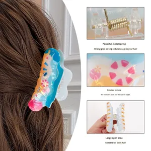 Thiết kế mới kỳ nghỉ Hawaii phụ nữ tóc phụ kiện màu xanh đại dương biển cọ bãi biển in hình dạng đám mây PVC tóc Claw Clip - Product Image 3