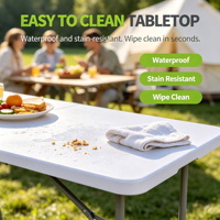 Table d'événement à structure métallique robuste, utilisable en intérieur et en extérieur, multi-usages, pliable en deux