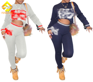 2025 donna Casual 2 pezzi completo Joggers inverno autunno numero Pullover manica lunga maglione e <span class=keywords><strong>pantaloni</strong></span> Skinny Set da donna - Product Image 1