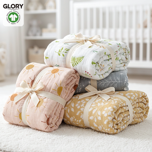 Couverture bébé multicouche 120*120 cm, motif animalier personnalisé, literie pour nourrissons, vente <span class=keywords><strong>en</strong></span> gros, couette <span class=keywords><strong>en</strong></span> mousseline de coton certifiée GOTS - Product Image 1