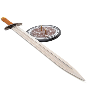 ดาบแฟนตาซีคลาสสิกจากภาพยนตร์/เกม ด้ามจับหุ้มหนังสีน้ำตาล หัวดาบทรงกลมแบบวินเทจ สำหรับคอสเพลย์และสะสม - Product Image 5