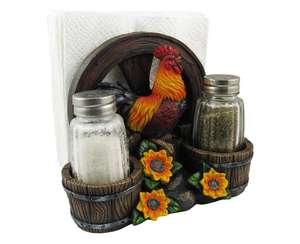 Gallo con ruota del carro Farm Barrel e girasoli tovagliolo sale e pepe Shaker Holder Home Decor accessorio da cucina da pranzo - Product Image 3