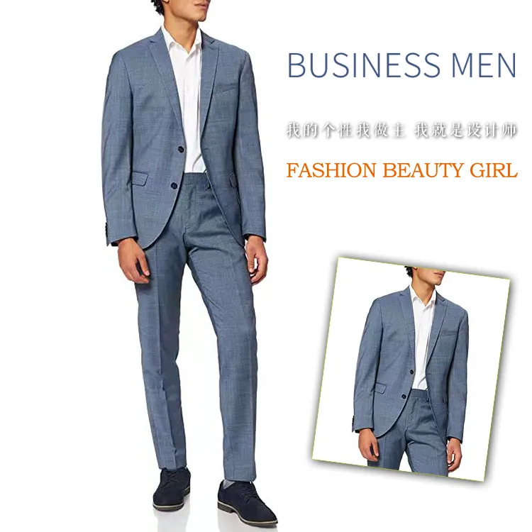 Luxury Fashion tailor suit High Quality Slim Fit Patterned Combined 3 Pcs Navy Blue Men's Suit With Vest