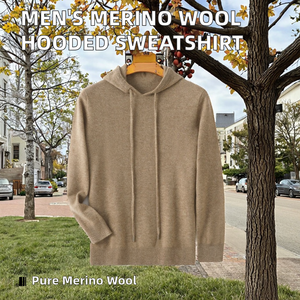 Sudadera con capucha de punto de lana merina 100% de una pieza informal para hombre de otoño e invierno, Top grande con manga larga, sudadera lista para usar - Product Image 2