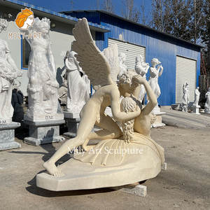 Psiche classiche di roma antica a grandezza naturale ravvivate dalla scultura in marmo bianco della statua del bacio di cupido - Product Image 4