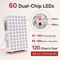 Panel Terapi Cahaya Merah RedThera 60 LED Dual-Chip, Panel Terapi Cahaya Inframerah 300W dengan Remote Control