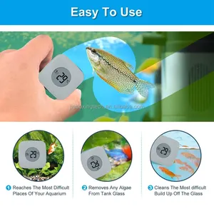 Aquarium Magnetic Brush Fish Tank Glass Cleaner Aquarium Cleaning Tool for 1/4 Inch Thick Fish Tank Temperature display