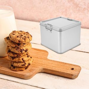 Boîte en <span class=keywords><strong>métal</strong></span> vide carrée vide bon marché de couleur bleue pour biscuits, bonbons et chocolat avec boucle - Product Image 5