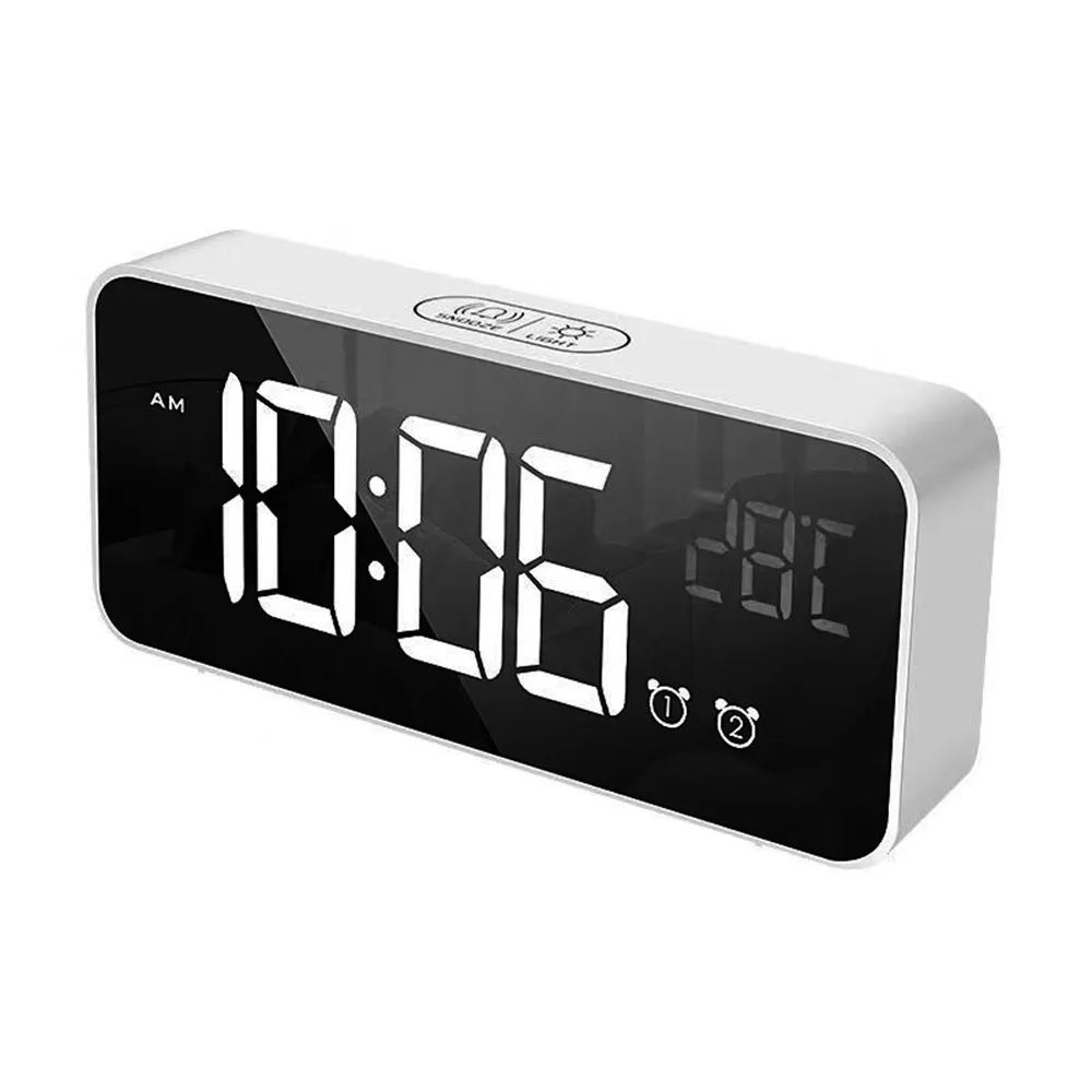 Rectangle Desk top Digital LED Mirror Alarm Clock with Temperature Display for Bedroom Kitchen Hotel Table Desk