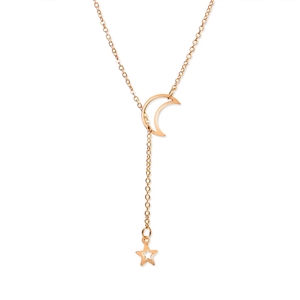 Nuova Collana Lunga da Donna di Tendenza con Design Semplice Luna e Stella e Catena a Maglie, Accessorio Regalo Popolare - Product Image 1