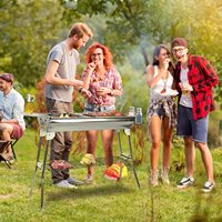 Petit barbecue portable au charbon de bois en acier inoxydable, pliable, pour la cuisson en plein air, le camping, la randonnée, les pique-niques, le jardin