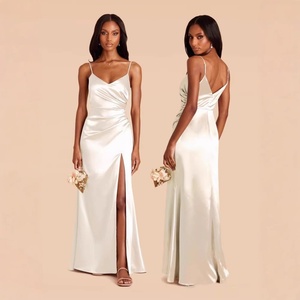 Robe de bal et de demoiselle d'honneur en satin, fendue haute, grande taille, avec dentelle, dos nu et bretelles, élégante - Product Image 2