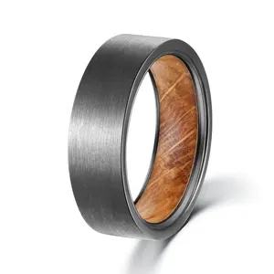 POYA 7mm 5,5mm Gun metal Wolfram Ringe Inlay Eiche Barrel Holz Ärmel Vintage Herren Ehering