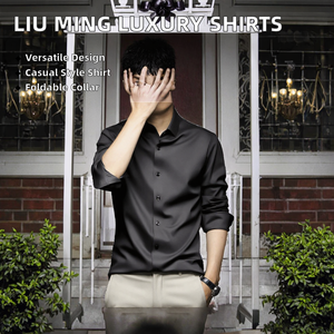 Camisas de Vestir de Satén de Lujo para Hombre, Nueva Tendencia, Estilo Smoking de Un Solo Pecho para Bodas, Fiestas, Graduaciones, Casuales, de Algodón para Otoño - Product Image 3