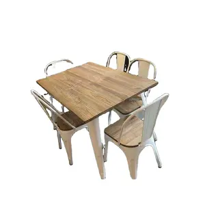 Mesa de jantar e cadeira de madeira maciça nórdica por atacado mesa de pernas retangular de ferro forjado combinada