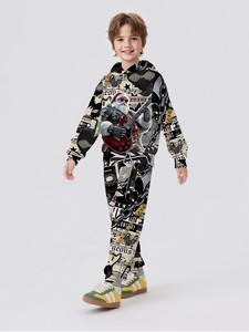 Ensemble deux pièces pour garçons, nouveau modèle 2025, <span class=keywords><strong>chemise</strong></span> de sport à capuche avec pantalon, <span class=keywords><strong>motif</strong></span> imprimé de style Noël - Product Image 2