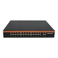 Conmutador PoE Gigabit TiNCAM de 28 Puertos, 24 Puertos 802.3af/at PoE + 2GE + 2 SFP 300W para CCTV, WiFi AP