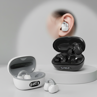 Earbud Olahraga Clip-on Open-Ear untuk 5.3 IPX4 Tahan Keringat dengan Layar Baterai Digital LED, Earphone Olahraga Binaural