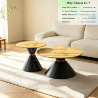 Table d'appoint et table basse de luxe en MDF, ronde, à deux tailles combinables, avec base évasée noir mat et bordure dorée, vente en gros