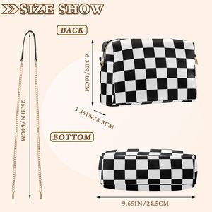 Bolso de Hombro al por Mayor con Correa de Cadena, Cuero Personalizado a Cuadros Blanco y Negro, Bandolera para Mujer, Mini Bolso Cuadrado - Product Image 3