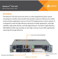 Système d'alimentation intégré Emerson Vertiv Netsure 531 A32 S1 48V DC 6KW avec module redresseur R48-2000e3 19 pouces