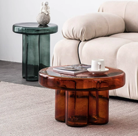 Table basse en verre de style nordique minimaliste moderne avec table d'appoint en forme de pétale, motif rond pour salon