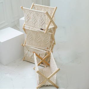 Nordic Cotton Rope Woven Storage Rack Magazine Holder <b>Desktop</b> Organizer Floor <b>Shelf</b> For Books Newspapers Photo Prop Cross Border - Product Image 2