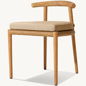 Chaise d'appoint en teck de style minimaliste pour l'extérieur, avec structure en bois massif et assise en corde tressée - Product Image 1