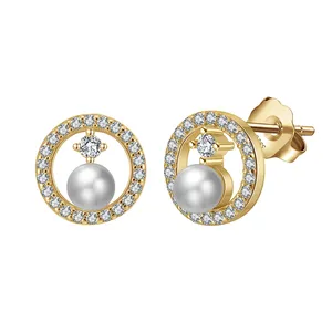 APE69 Stylish Earrings Shell Pearl Gemstones 925 Sterling Silver Cz Stud Jewelry