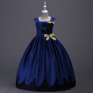 Girls' Yellow Satin Princess Dress With Black Lace Embroidery Stage <b>Performance</b> <b>Wear</b> - Product Image 5