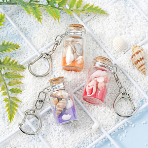 Llavero con botella de vidrio de arena marina, con conchas marinas y estrellas de mar, 4.5x2.2cm, botella de los deseos, regalo personal - Product Image 1