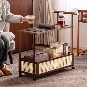 Retro-style movable trolley living room sofa side <b>table</b> multi-functional <b>small</b> coffee <b>table</b> simple storage rack corner <b>table</b> - Product Image 2