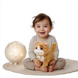<span class=keywords><strong>Gato</strong></span> de Peluche Interactivo con IA, Venta Caliente 2026 - Color Naranja Tabby con Collar de Campana, Relleno de PP Súper Suave, Precio de Fábrica, Muñeco de Compañía Diario - Product Image 1