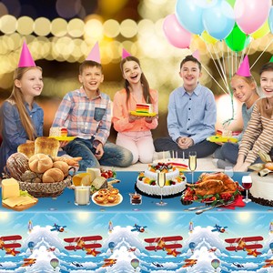 Disposable <b>Plastic</b> Helicopter Blue Sky Printed Modern <b>Tablecloth</b> for Baby Party Birthday Theme Eco-Friendly Decoration - Product Image 3