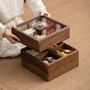 Plateau carré multifonctionnel en bois de noyer avec couvercle, idéal pour le thé et les collations, pour la maison, le salon, les fêtes et les invités - Product Image 1