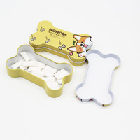 Petites boîtes métalliques rectangulaires en fer blanc personnalisées en forme d'os pour chien, pour chewing-gum, pain, lait, gelée et autres friandises