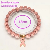 Perles en pierre naturelle œil de tigre rose or LC202503256 en gros, breloque ruban de sensibilisation au cancer du sein, bracelet extensible, cadeau
