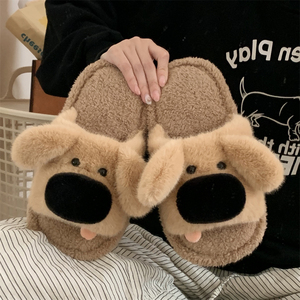 XIXITIAO Pantoufles en peluche douces et moelleuses à l'effigie d'animaux de dessin animé, chaudes pour l'hiver, en coton doux, chaussures d'intérieur confortables pour femmes - Product Image 1