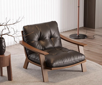 Fauteuil simple en bois massif et cuir, style Wabi-Sabi, design vintage Maillard, fauteuil inclinable pour salon, chaise longue