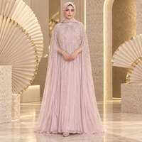 Robe de soirée vintage de luxe, col haut, ornée de perles et de cristaux, longueur cheville, abaya faite à la main, Dubaï, islamique