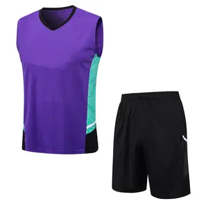批发高品质足球俱乐部升华运动背心紫色训练服足球衫运动服