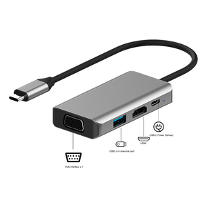 MARCH EXPO USB C HUB 4 in 1 Docking Station tipo C Dock con due Video uscita VGA HDTV PD100W e USB-A per computer portatile telefono PC - Product Image 1