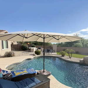 Sombrilla de Patio de 15 pies con Base, Sombrilla Rectangular Grande de Doble Cara Color Beige para Exteriores con Manivela para el Borde de la Piscina - Product Image 5