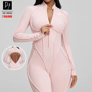 Combinaisons de sport de yoga pour femmes, vente en gros, nouvelle collection, couleur unie, <span class=keywords><strong>manches</strong></span> <span class=keywords><strong>longues</strong></span>, combinaisons de fitness pour femmes, playsuits - Product Image 1